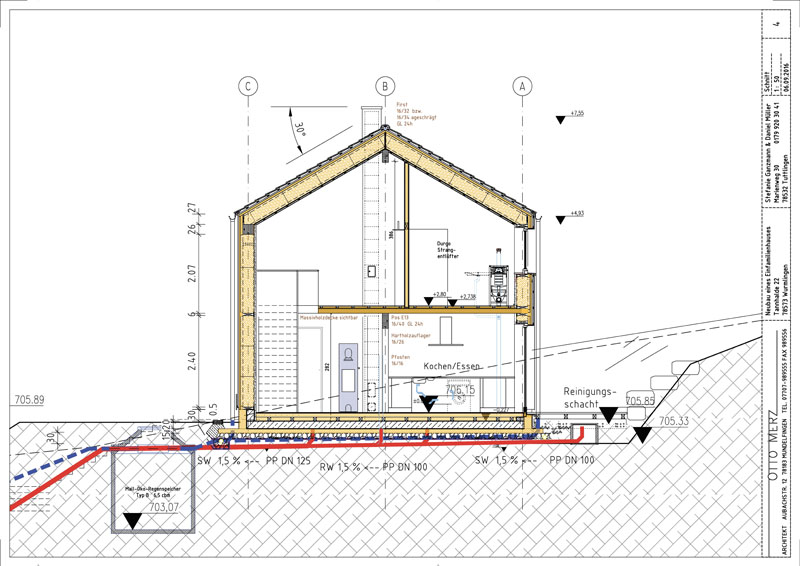 Querschnitt und Bauplan eines Hauses